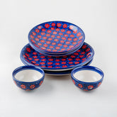 Red Floral 6-Piece Ceramic Dinner Set, Blue - Eyaas